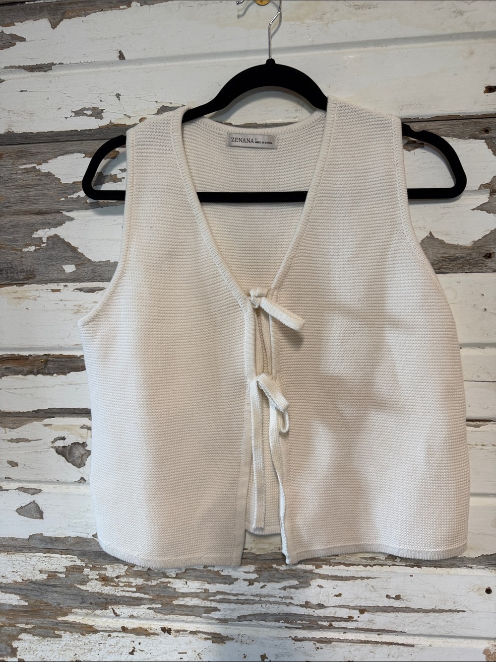 Zenana Outfitters Cream Knit Tie-Front Tank Vest